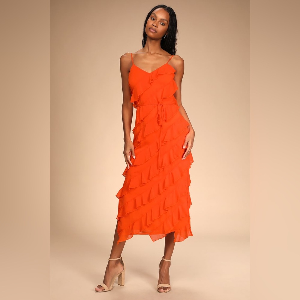 Lulus Red Ruffle Midi Dress